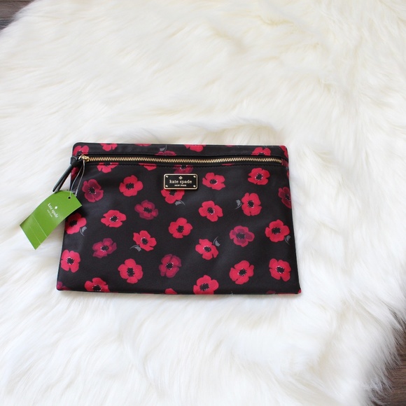 Kate Spade Clutch Pouch Red Floral Bag - Picture 3 of 8